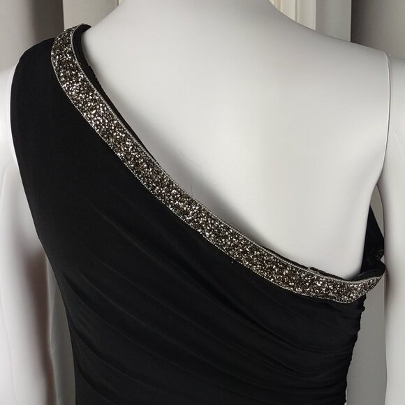 Adrianna Papell Women' Beaded One-Shoulder Neckline Side Ruched Drape Dress Sz 2 - Picture 5 of 11